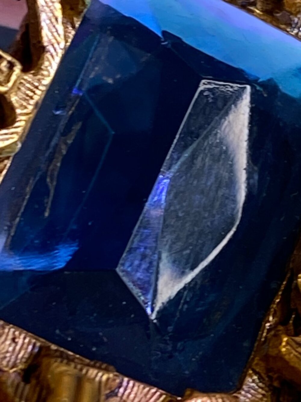 Vintage Florenza Brooch Pendant w/ Large Emerald-cut Sapphire Blue Glass Stone - Picture 11 of 14